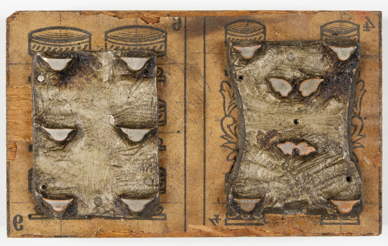 bois d'impression cliché cuivre sur bois pour jeu de cartes 1967.185.197 Photo