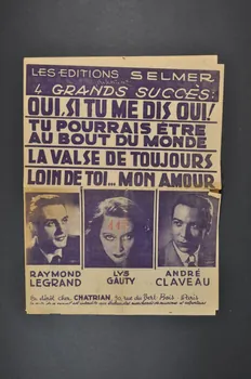 Gisèle Reille ; Gaston Groener ; François Llenas ; René Rouzaud ; H Rawson ; Louis Gasté ; Alix Combelle ; Guy Lafarge ; L.-P Vetheuil ; Maurice Tézé ; Pierre Thomas ; Jean Loysel ; Chatrian ; Selmer; chanson petit format Île-de-France, France 1943 1965.177.135 Photo Mucem