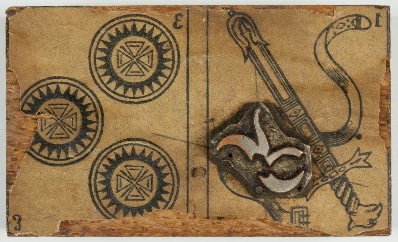 bois d'impression cliché cuivre sur bois pour jeu de cartes 1967.185.207 Photo