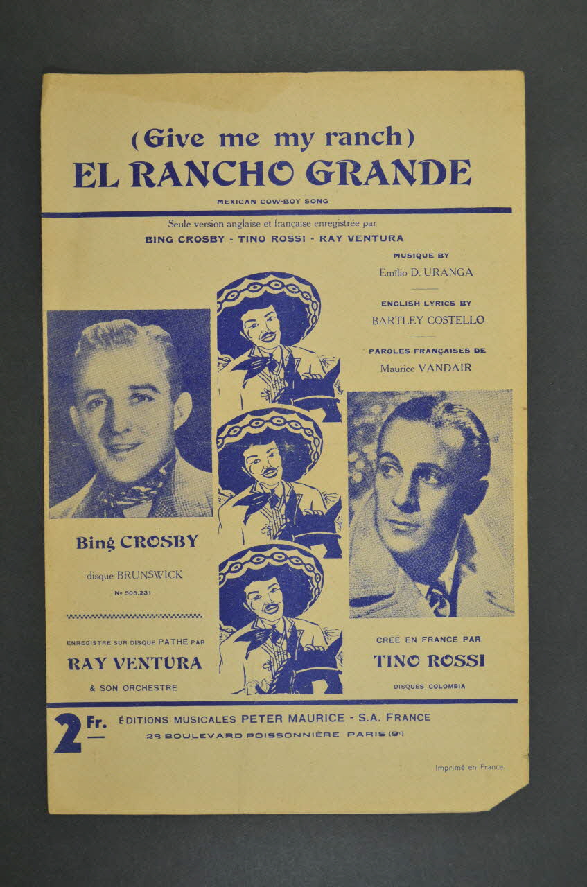 Maurice Vandair ; Emilio D. Uranga ; Tino Rossi ; Bing Crosby ; Peter S. A. Editions Musicales Maurice chanson petit format Île-de-France, France 1934 1966.192.50 Photo Mucem