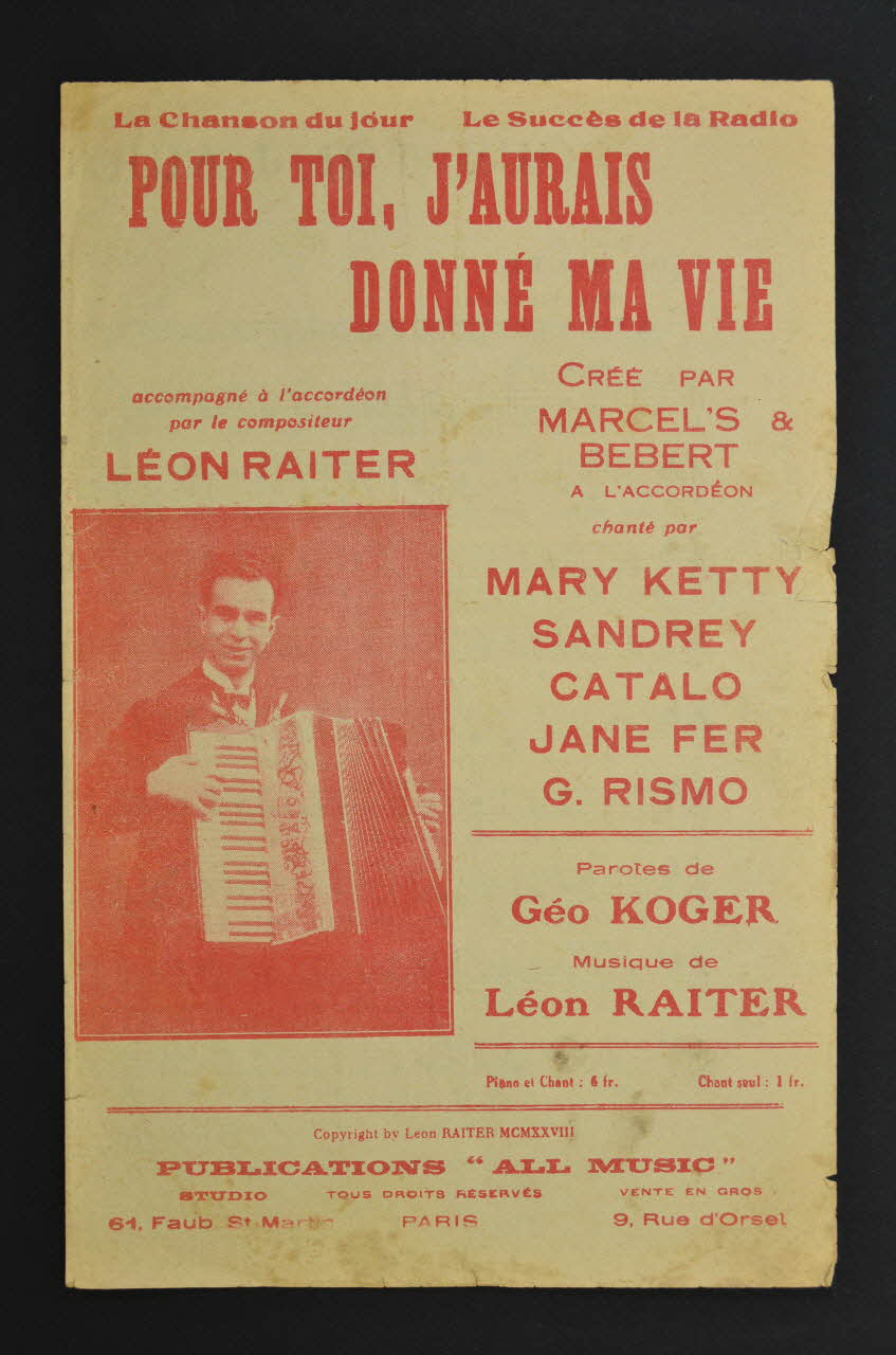 Géo Koger ; Léon Raiter ; All Music; chanson petit format Île-de-France, France 1928 1965.177.23 Photo Mucem