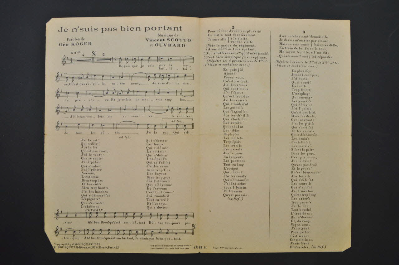Ouvrard ; Vincent Scotto ; Géo Koger ; E. Bousquet chanson petit format Paris 10ème 1932 1965.177.28 Photo Mucem