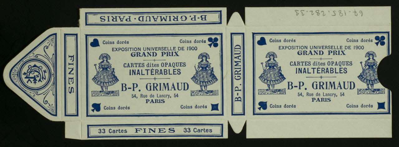 cartes à jouer CARTES dites OPAQUES  INALTERABLES  B-P. GRIMAUD 1967.185.282.33 Photo