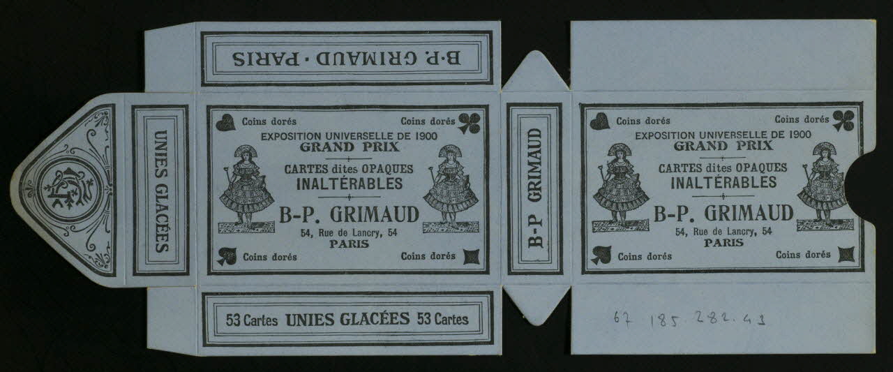 cartes à jouer CARTES dites OPAQUES  INALTERABLES  B-P. GRIMAUD 1967.185.282.43 Photo