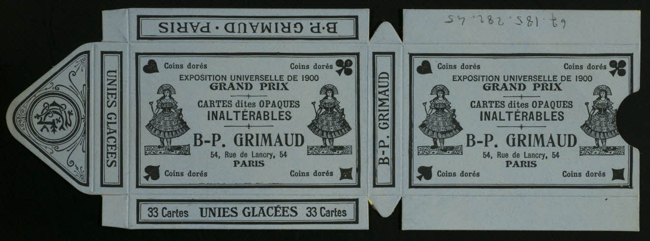 cartes à jouer CARTES dites OPAQUES  INALTERABLES  B-P. GRIMAUD 1967.185.282.45 Photo