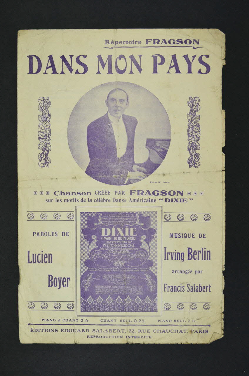 Lucien Boyer ; Irving Berlin ; Francis F. Salabert ; Harry Fragson chanson petit format Île-de-France, France 1912 1966.193.5 Photo Mucem
