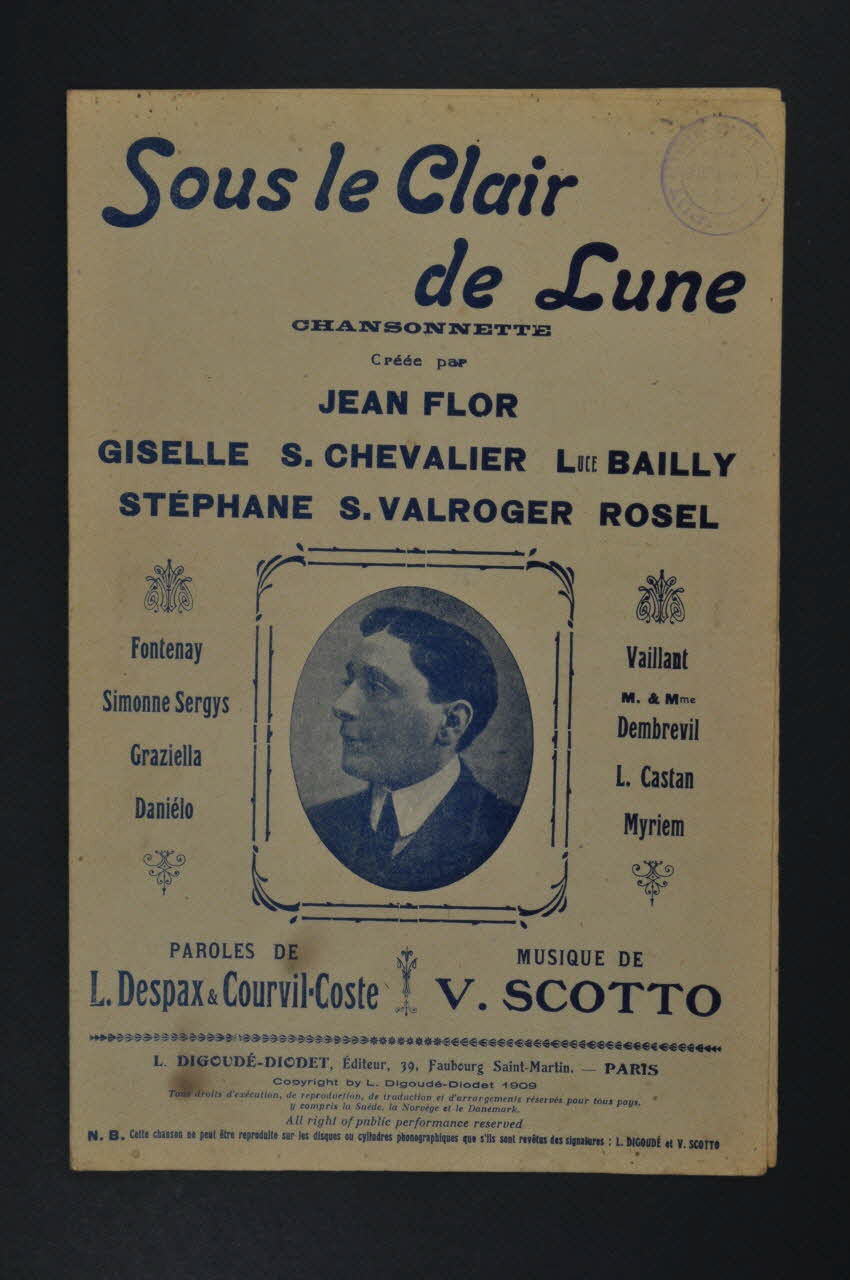 Louis Despax ; Vincent Scotto ; Courvil-Coste ; Jean Flor ; Digoudé-Diodet; chanson petit format Île-de-France, France 1909 1965.177.39 Photo Mucem