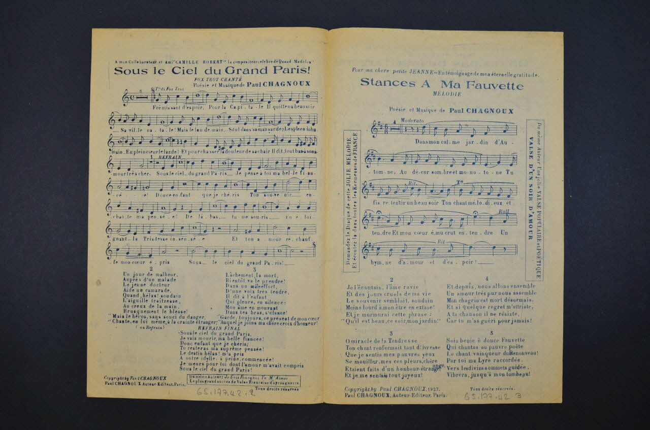 Paul Chagnoux ; La Muse Familiale; chanson petit format Île-de-France, Paris 10ème 1927 1965.177.42 Photo Mucem