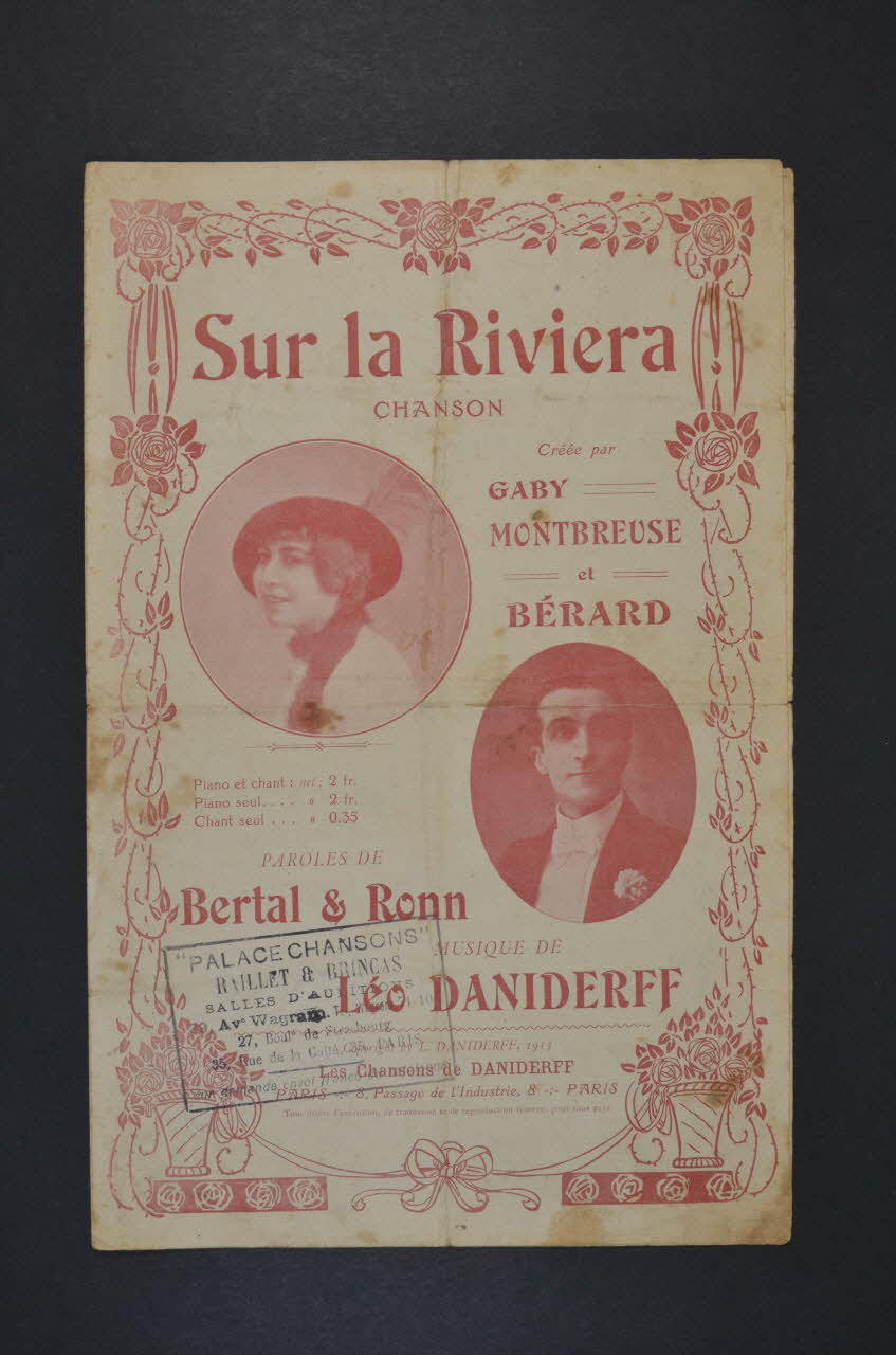 Marcel Bertal ; Léo Daniderff ; Emile Ronn ; Gaby Montbreuse ; Adolphe Bérard chanson petit format Île-de-France, France 1913 1965.177.43 Photo Mucem