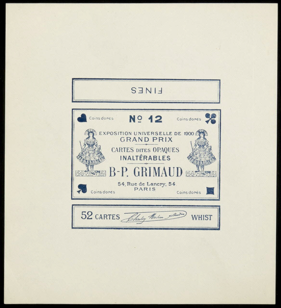 cartes à jouer CARTES DITES OPAQUES  INALTERABLES  B-P. GRIMAUD 1967.185.630.1 Photo