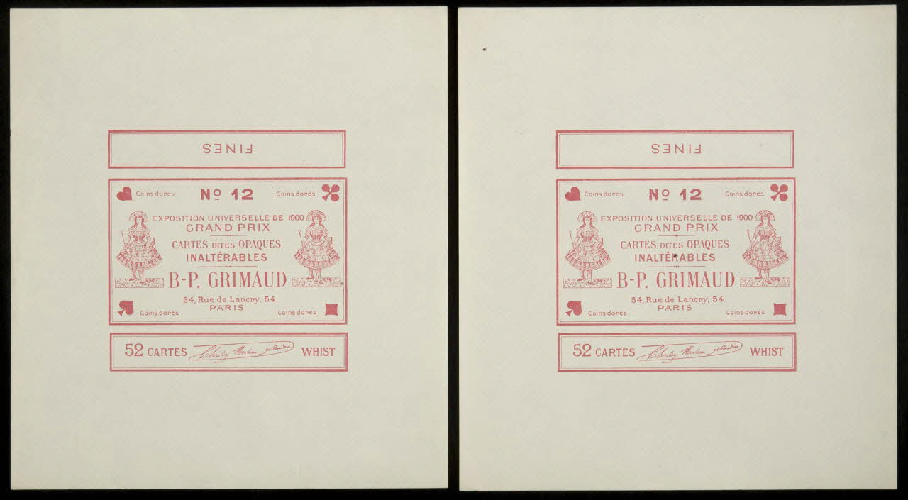 cartes à jouer CARTES DITES OPAQUES  INALTERABLES  B-P. GRIMAUD 1967.185.631.1/2 Photo