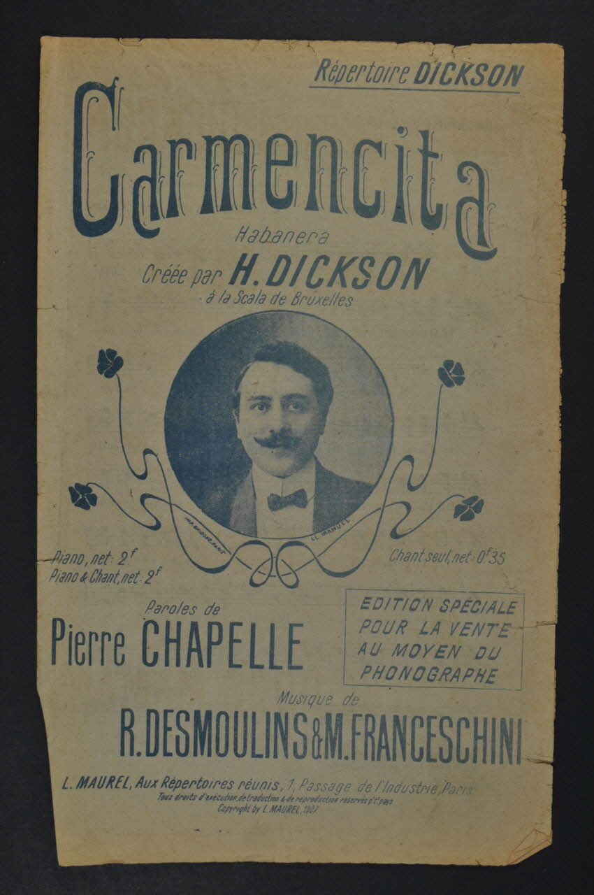 Michele Franceschini ; Romain Desmoulins ; Pierre Chapelle ; Henri Dickson ; Louis Maurel ; Aux Répertoires Réunis; chanson petit format Île-de-France, France 1907 1965.177.47 Photo Mucem