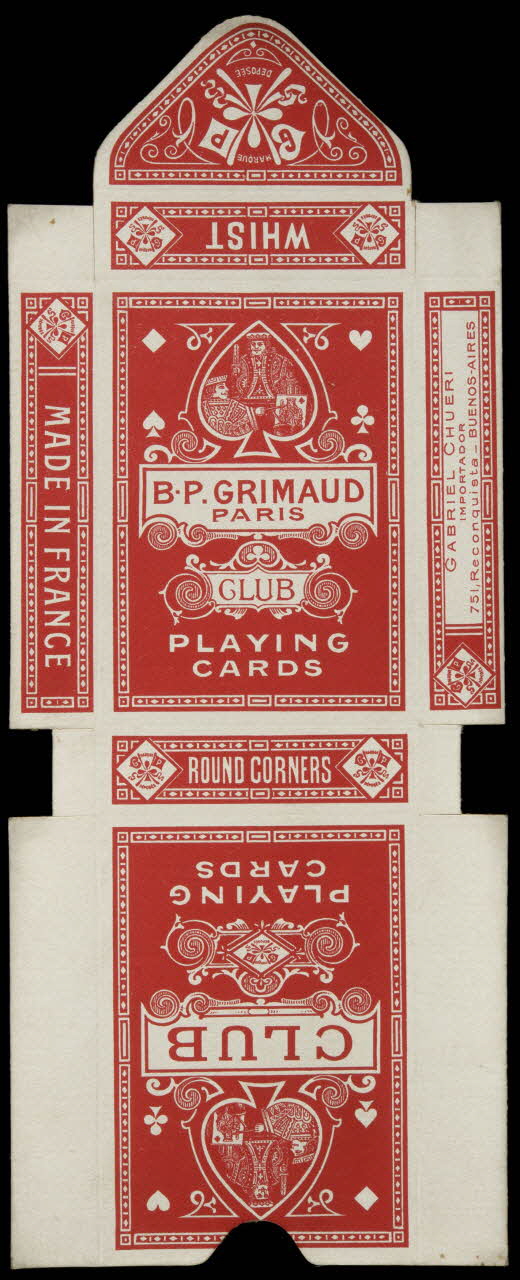 cartes à jouer B.P. GRIMAUD  PARIS  CLUB  PLAYING  CARDS 1967.185.770.3 Photo