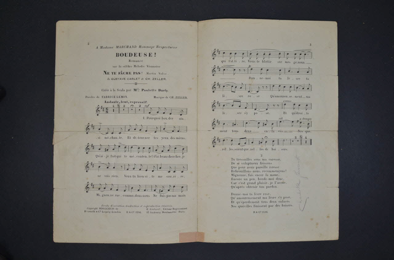Gustave Carlet ; Ch. Zeller ; Fabrice Lemon ; Paulette Darty ; Bosworth Et Cie; chanson petit format Île-de-France, France 1894 1965.177.52  Photo Mucem