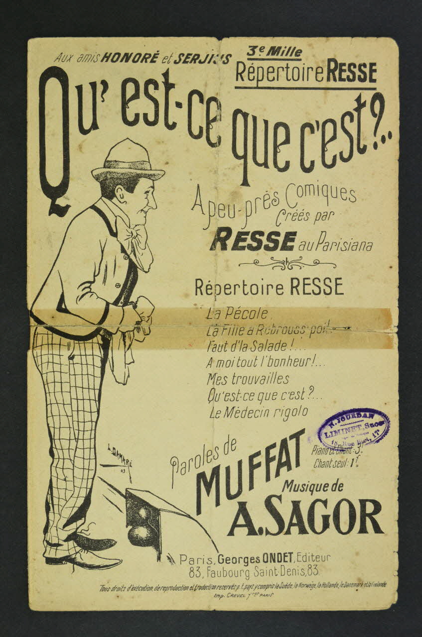 F. Muffat ; A. Sagor ; Resse ; Georges Ondet chanson petit format Île-de-France, France 1903 1965.177.6 Photo Mucem