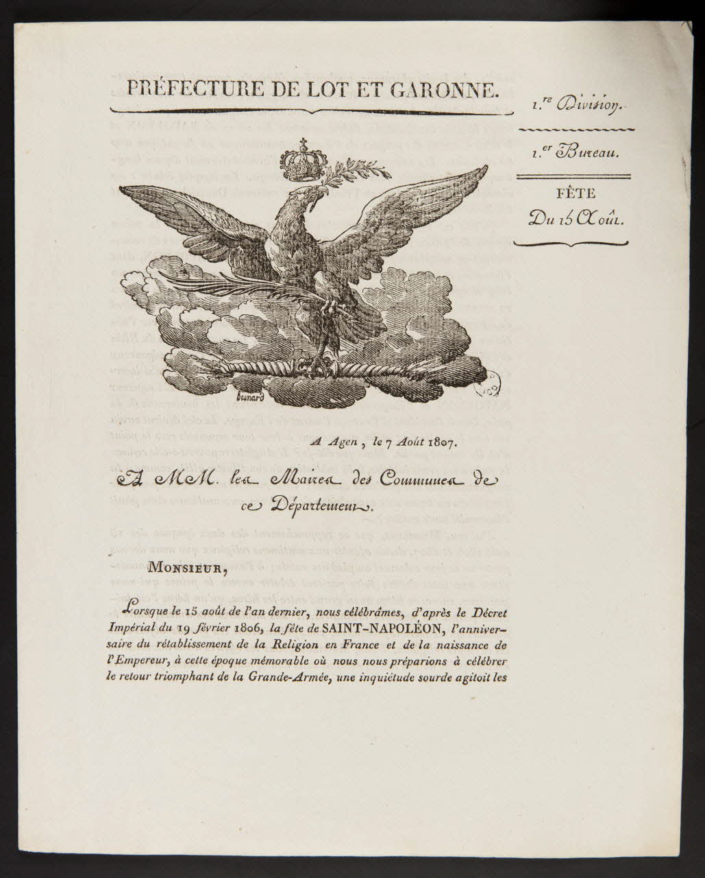 estampe Lettre du préfet du Lot et Garonne. 1967.21.1 Photo