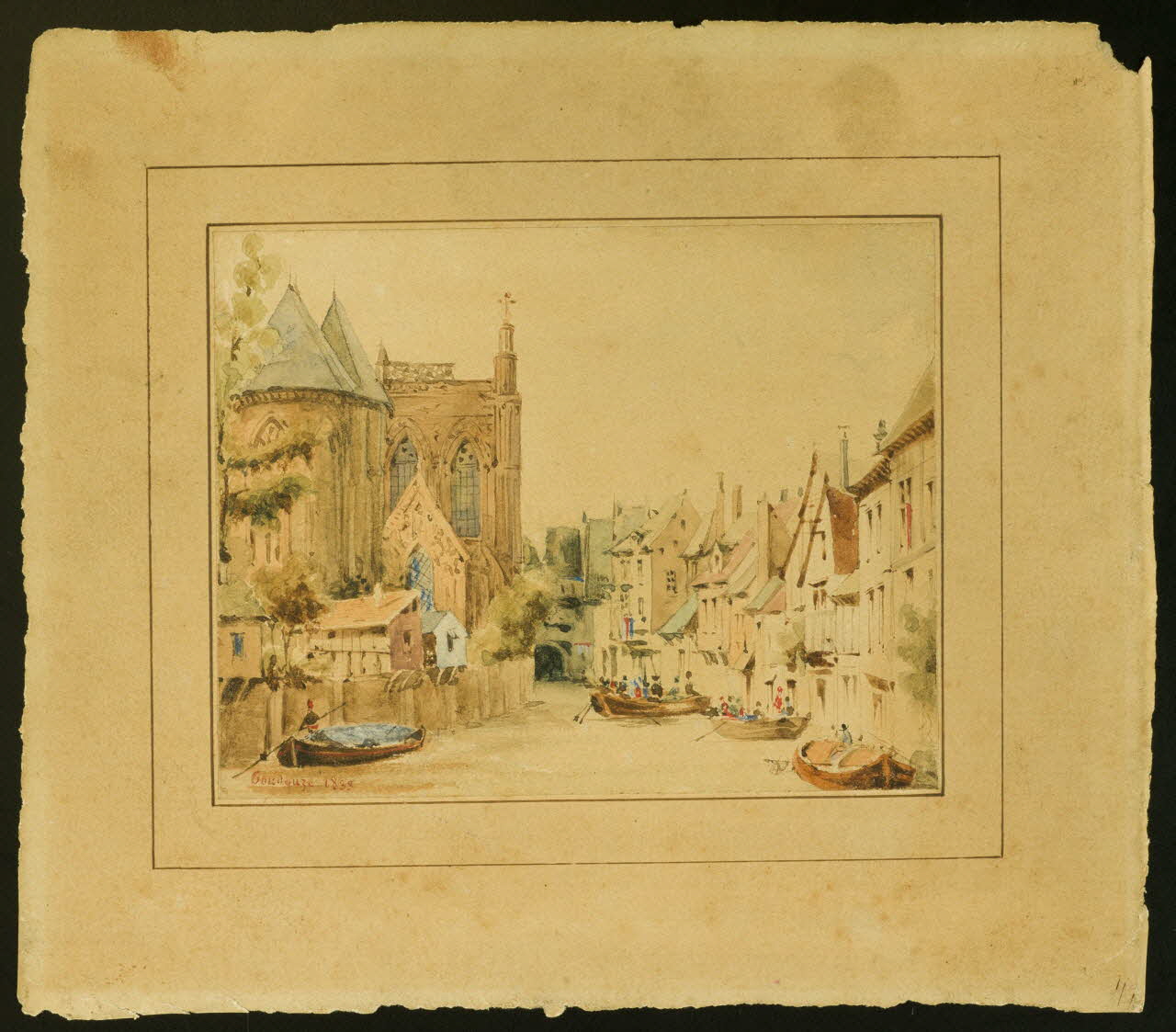 Toudouze Auguste Gabriel dessin Vue d'une église gothique près d'un cours d'eau dans une ville 1833 1967.41.1 Photo