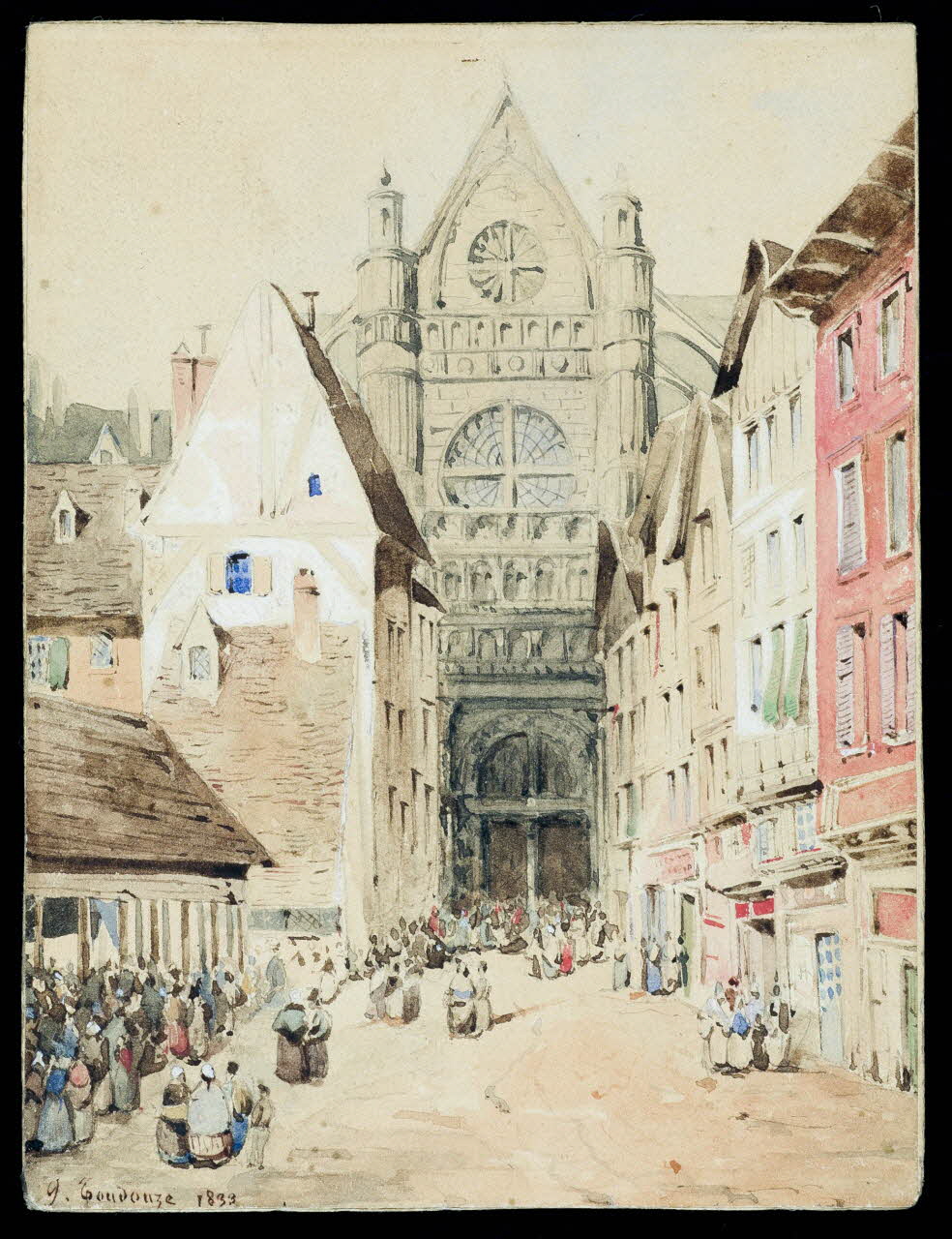 Toudouze Auguste Gabriel dessin Vue d'une ville avec une église gothique 1833 1967.41.2 Photo