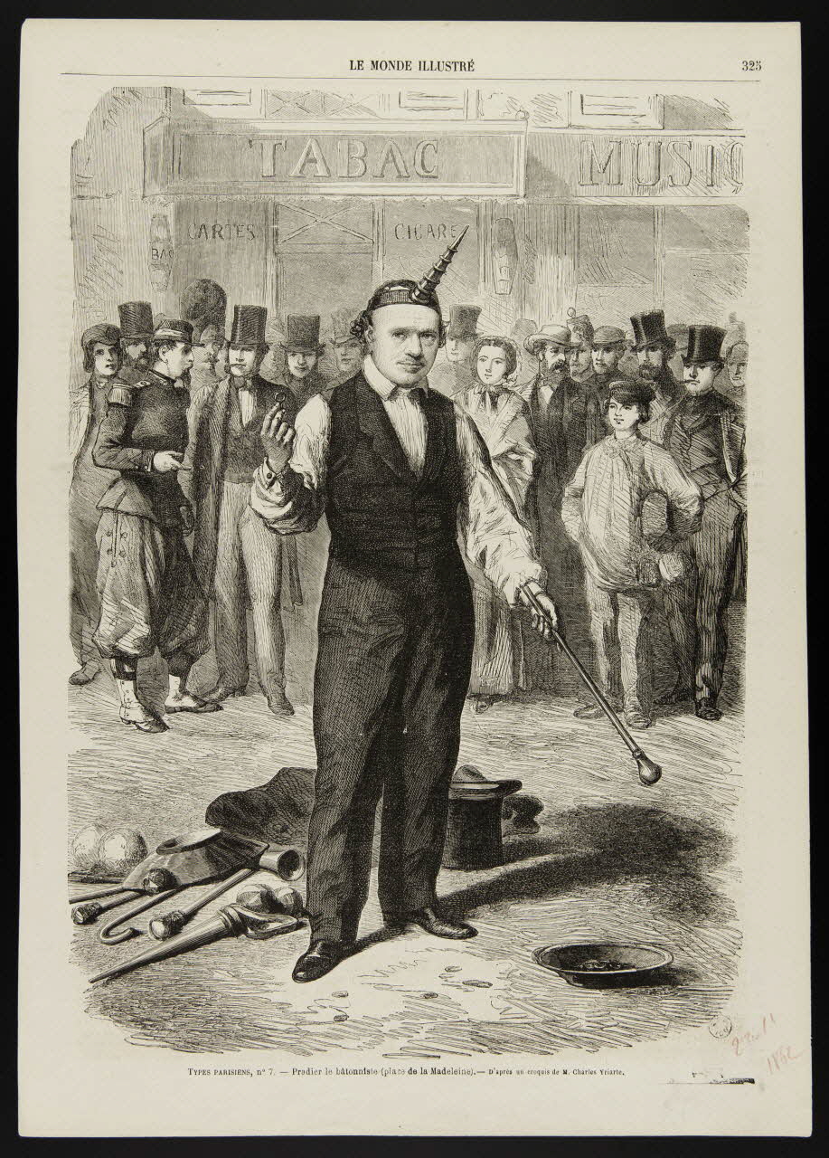 estampe TYPES PARISIENS, n°7. - Pradier le bâtonniste (place de la Madeleine). 1967.60.119 Photo