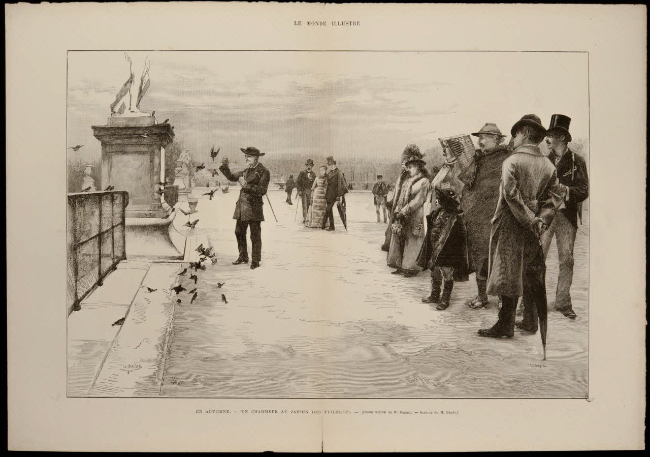 estampe LE MONDE ILLUSTRE  EN AUTOMNE. - UN CHARMEUR AU JARDIN DES TUILERIES. 1967.60.127 Photo