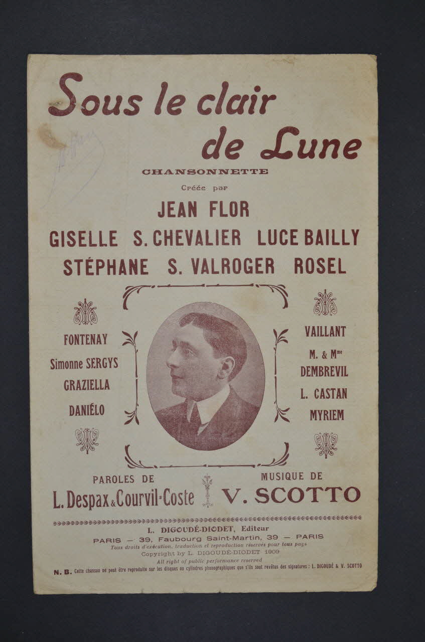 Louis Despax ; Vincent Scotto ; Courvil ; Jean Flor ; Digoudé-Diodet; chanson petit format Île-de-France, France 1909 1965.177.67 Photo Mucem