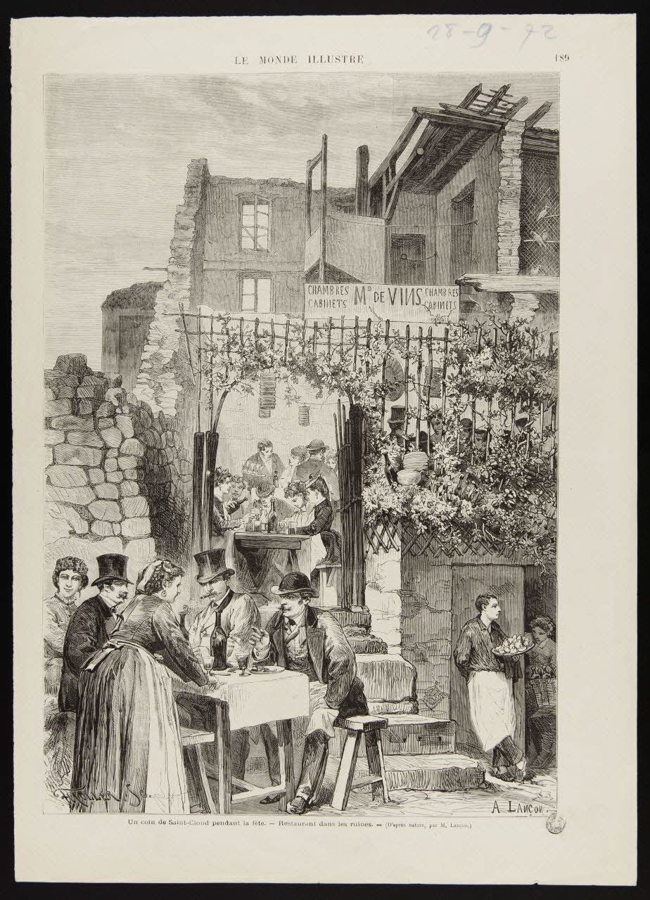 estampe Un coin de Saint-Cloud pendant la fête. - Restaurant dans les ruines. 1967.60.213 Photo