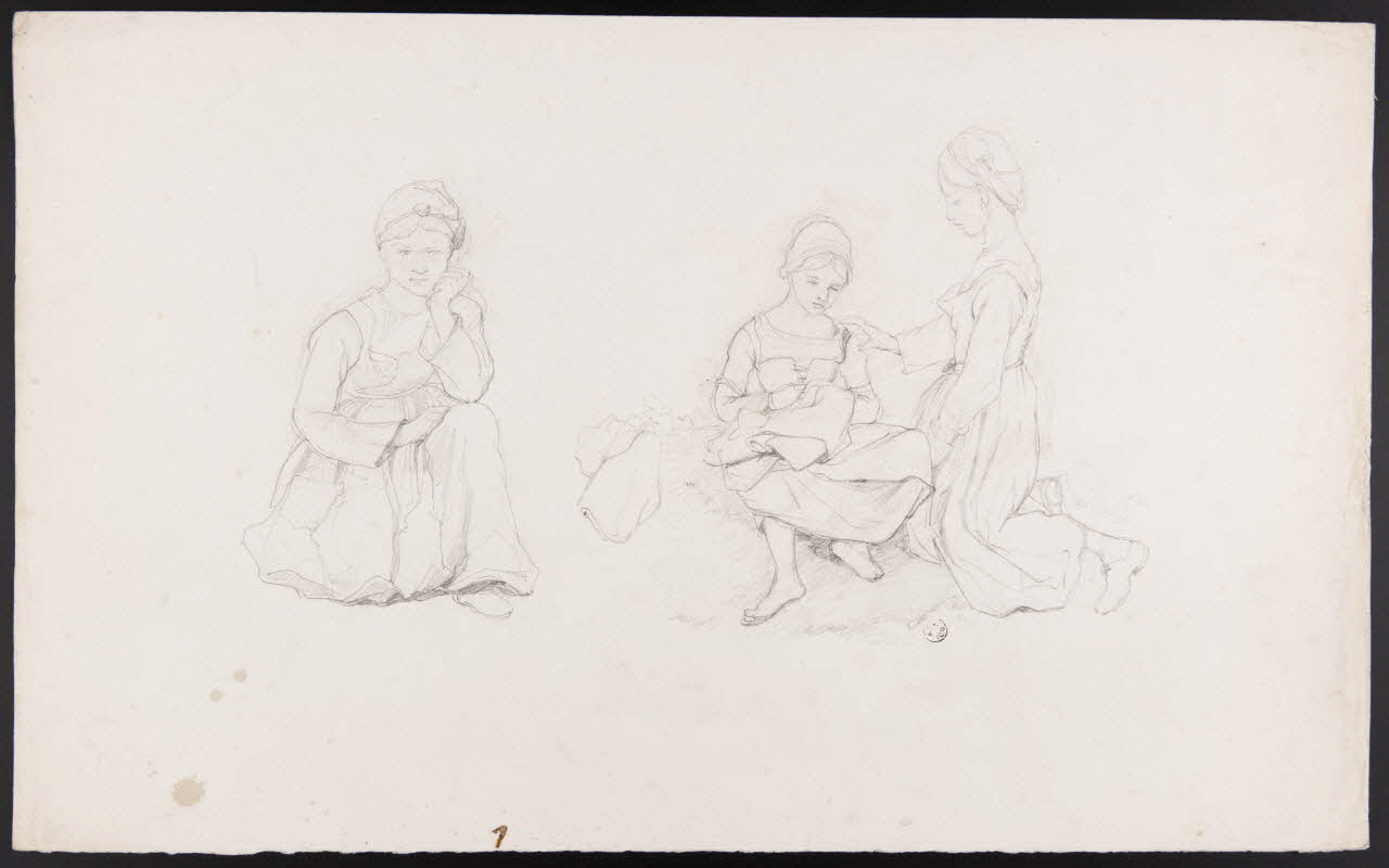 dessin Jeune-fille accoudée, jeune-fille cousant, jeune-fille agenouillée 1967.60.239 Photo