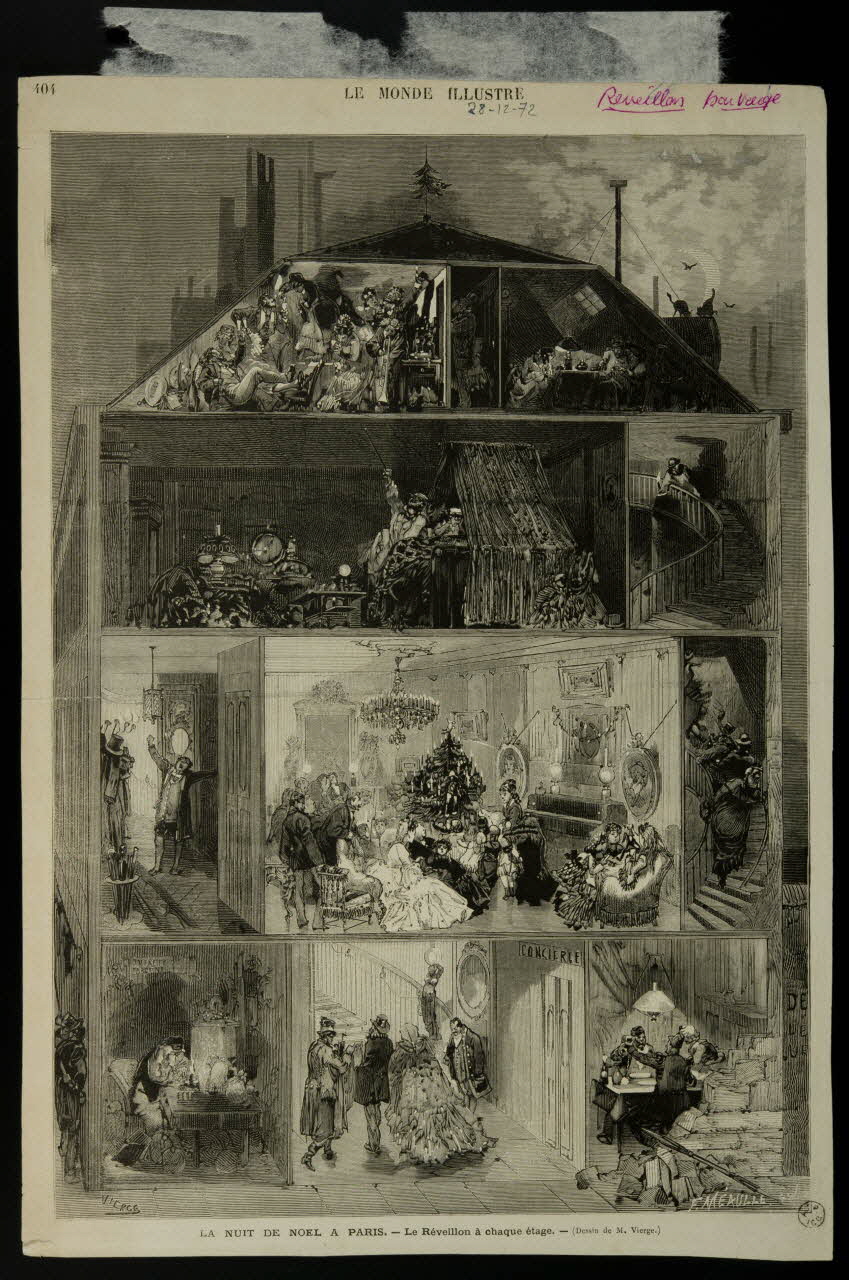 Meaulle F. estampe LA NUIT DE NOEL A PARIS. - Le Réveillon à chaque étage. 1872 1967.60.25 Photo