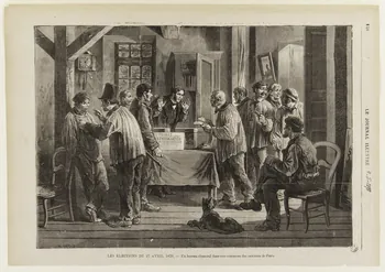 estampe LES ELECTIONS DU 27 AVRIL 1873. - Un bureau électoral dans une commune des environs de Paris 1967.60.258 Photo