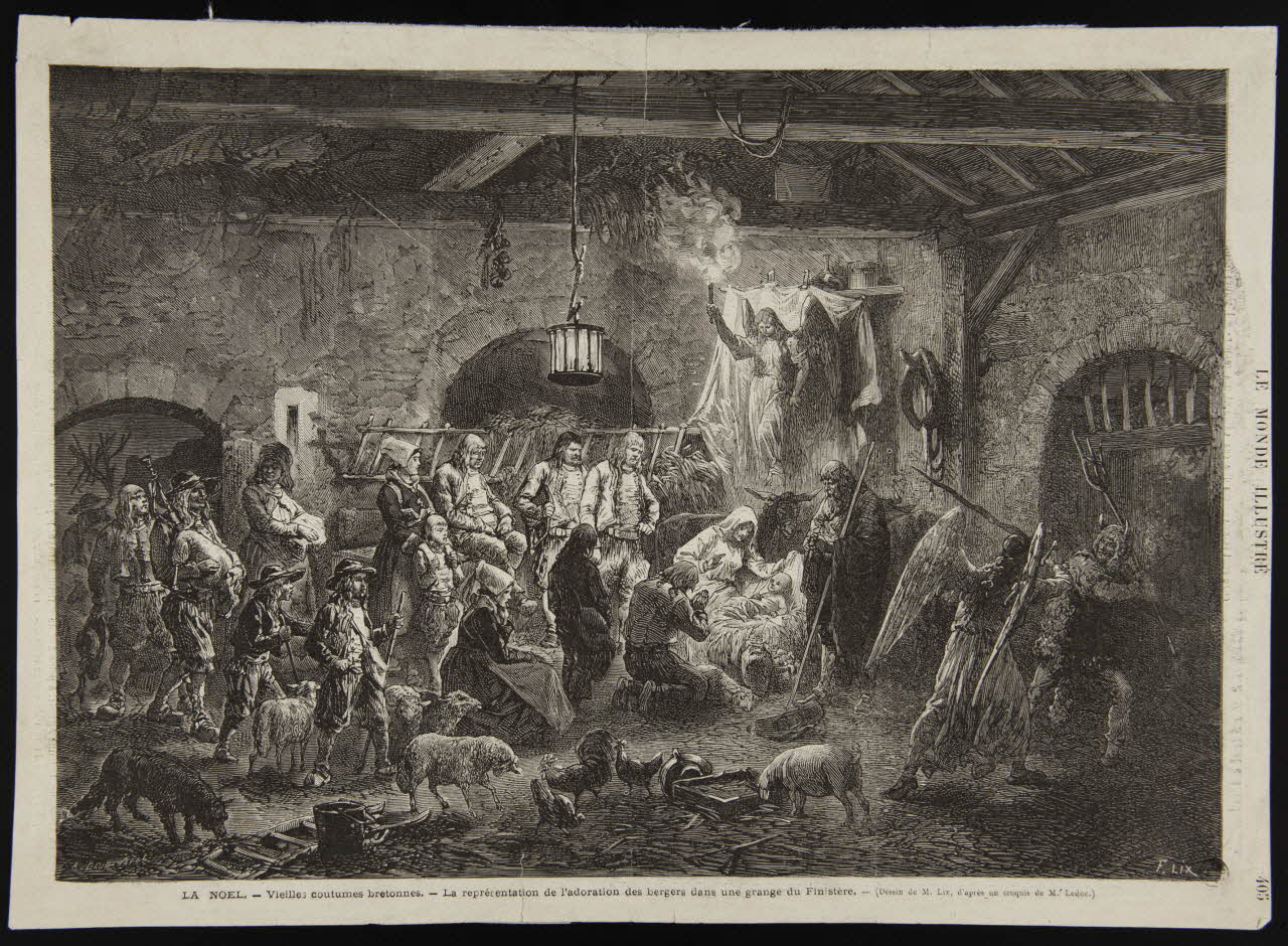 estampe LA NOEL. - Vieilles coutumes bretonnes. - La représentation de l'adoration des bergers dans une grange du Finistère. 1967.60.301 Photo