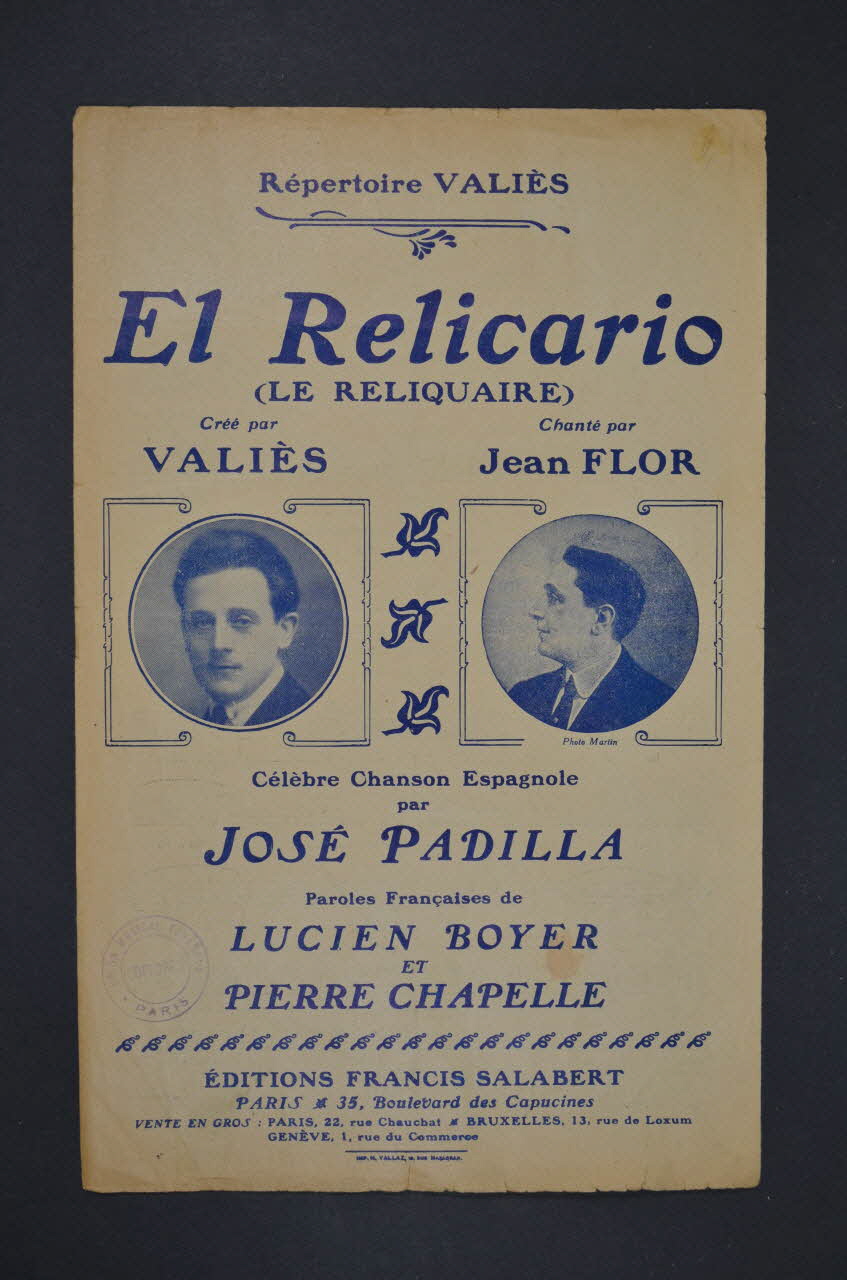 Lucien Boyer ; José Padilla ; Pierre Chapelle ; Valiès ; Jean Flor ; Francis F. Salabert chanson petit format Île-de-France, France 1918 1966.199.102 Photo Mucem