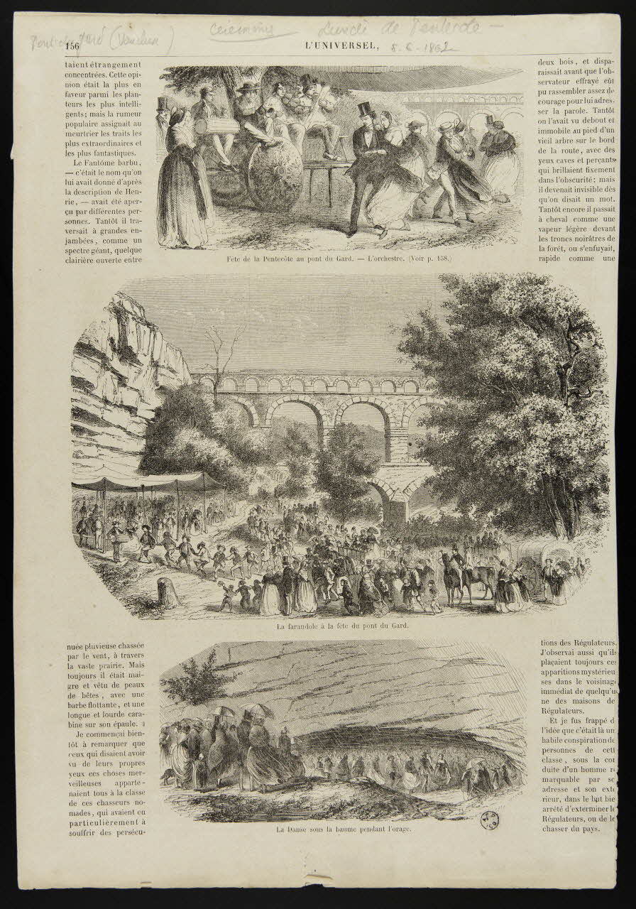 estampe Fête de la Pentecôte au pont du Gard. - L'orchestre.  La farandole à la fête du pont du Gard.  La Danse sous la baume pendant l'orage. 1967.60.328 Photo