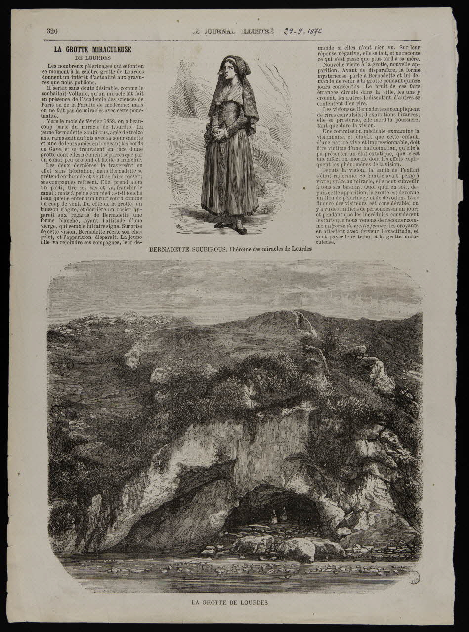 estampe BERNADETTE SOUBIROUS, l'héroïne des miracles de Lourdes  LA GROTTE DE LOURDES 1967.60.341 Photo