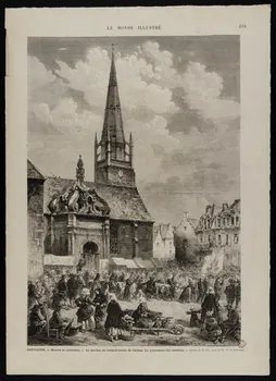 estampe BRETAGNE. - Moeurs et coutumes. - Le pardon de Saint-Cornely de Carnac. La procession des bestiaux. 1967.60.343  Photo