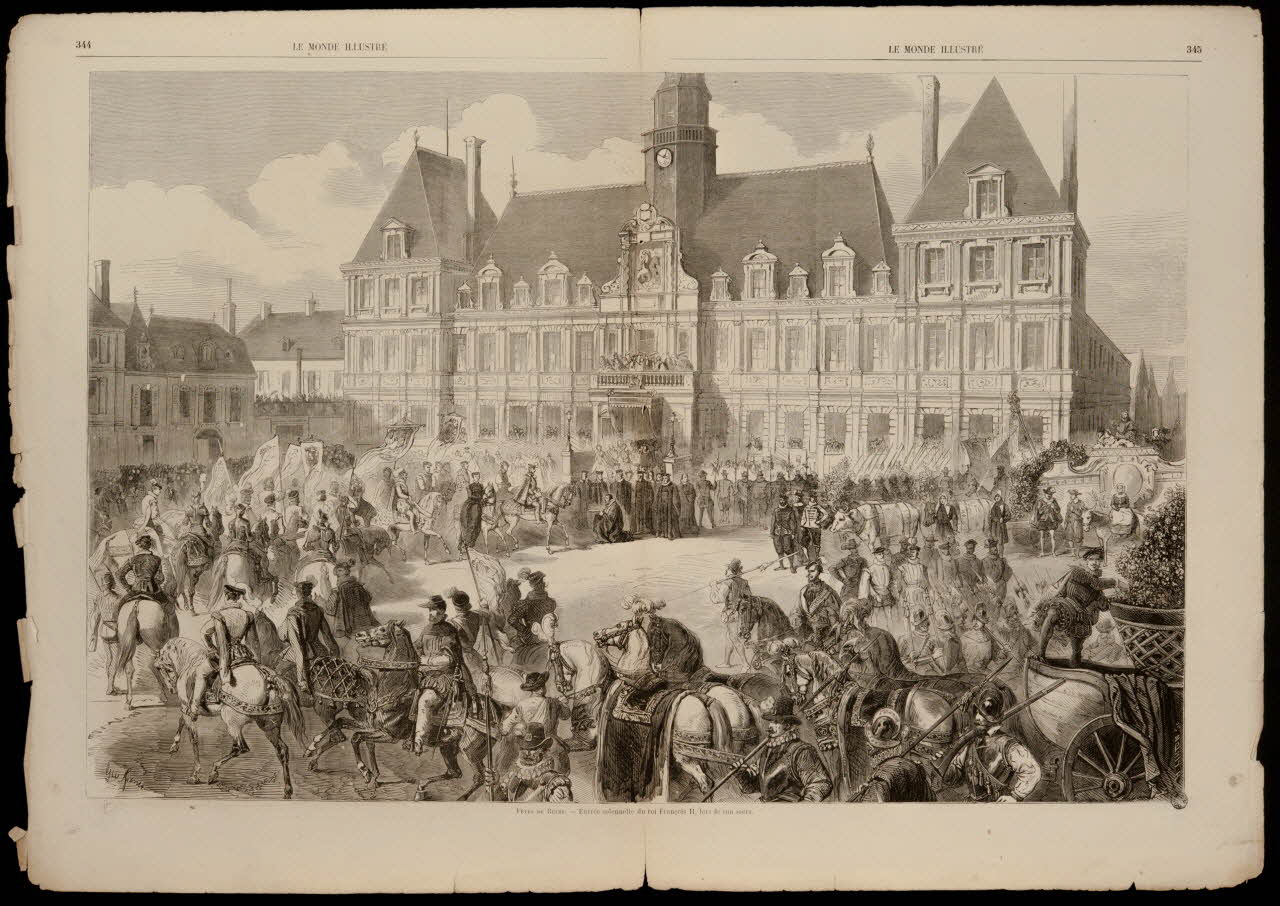 estampe LE MONDE ILLUSTRE  FÊTES DE REIMS. - Entrée solennelle du roi François II, lors de son sacre. 1967.60.351 Photo