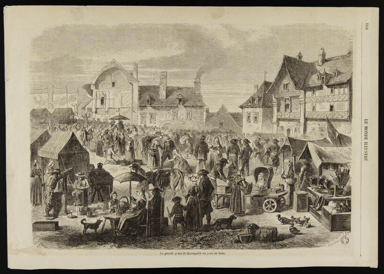 estampe La grande place de Quimperlé un jour de foire. 1967.60.409 Photo