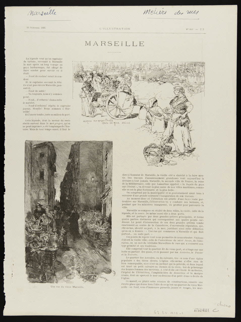 estampe MARSEILLE  MARCHE AUX COQUILLAGES  QUAI DE RIVE NEUVE  Une rue du vieux Marseille. 1967.60.410.1 Photo