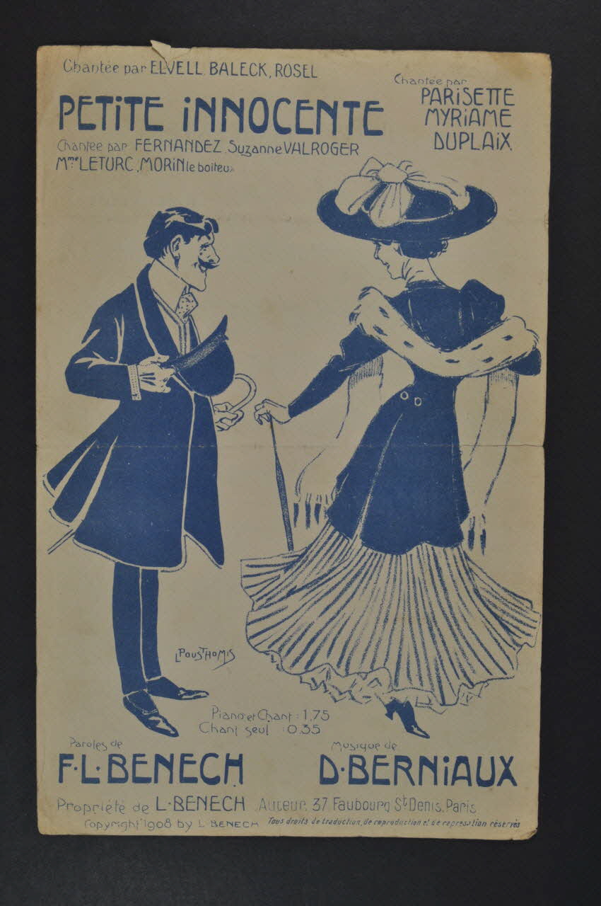 Ferdinand Louis Bénech ; Désiré Berniaux ; Fernandez ; Suzanne Valroger chanson petit format Île-de-France, France 1908 1965.177.83 Photo Mucem