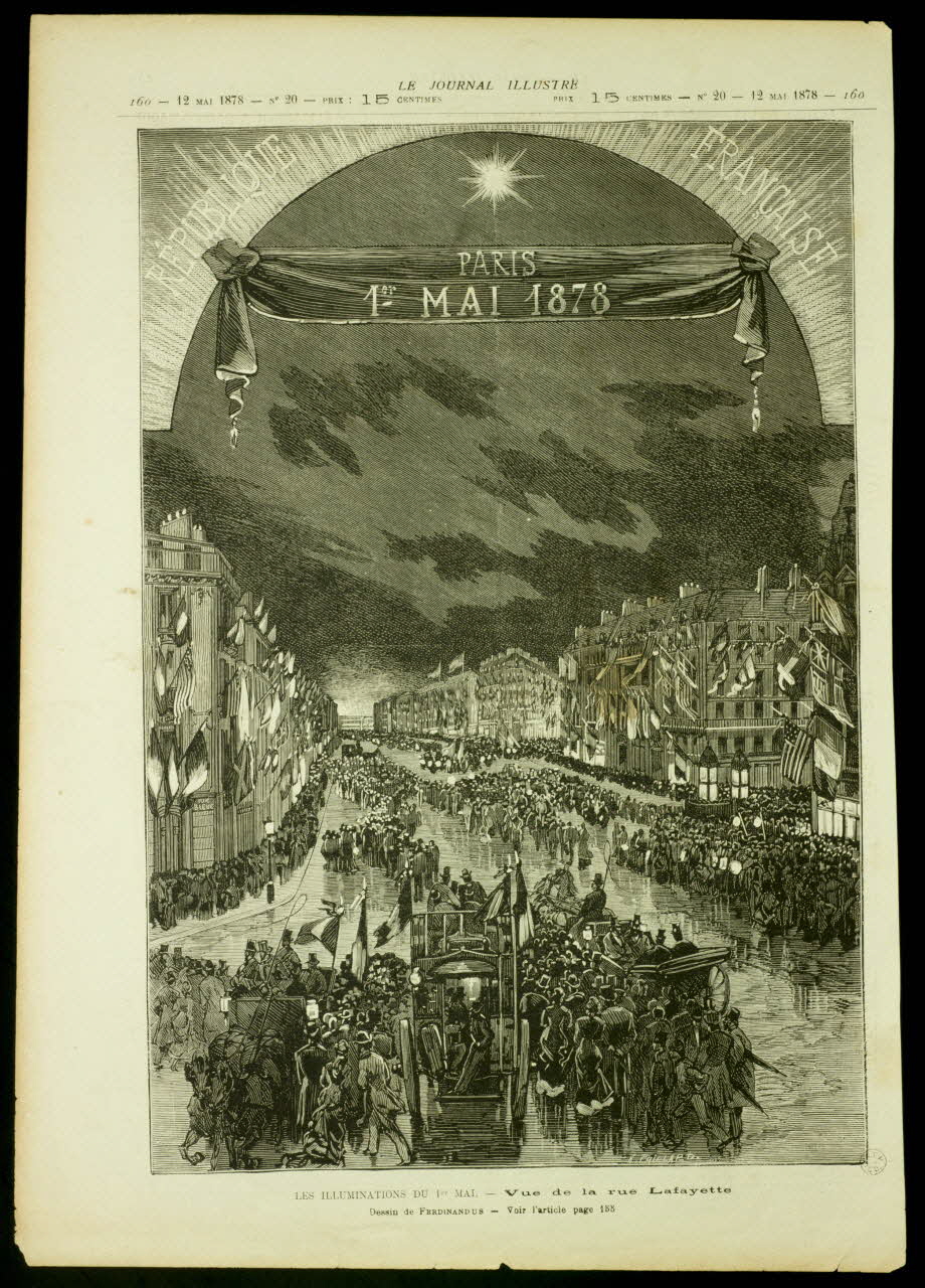 estampe LES ILLUMINATIONS DU 1er  MAI. - Vue de la rue Lafayette 1967.60.58 Photo