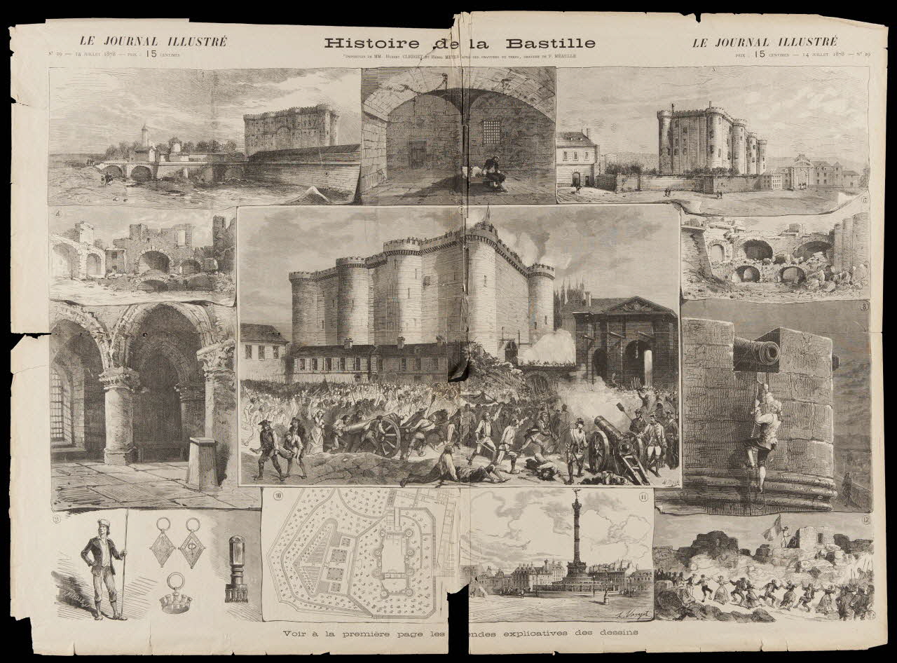 Meaulle F. ; Meyer Henri ; Hubert Clerget ; Motteroz suite de scènes (3x3) Histoire de la Bastille LE JOURNAL ILLUSTRE Paris 1878 1967.60.65 Photo