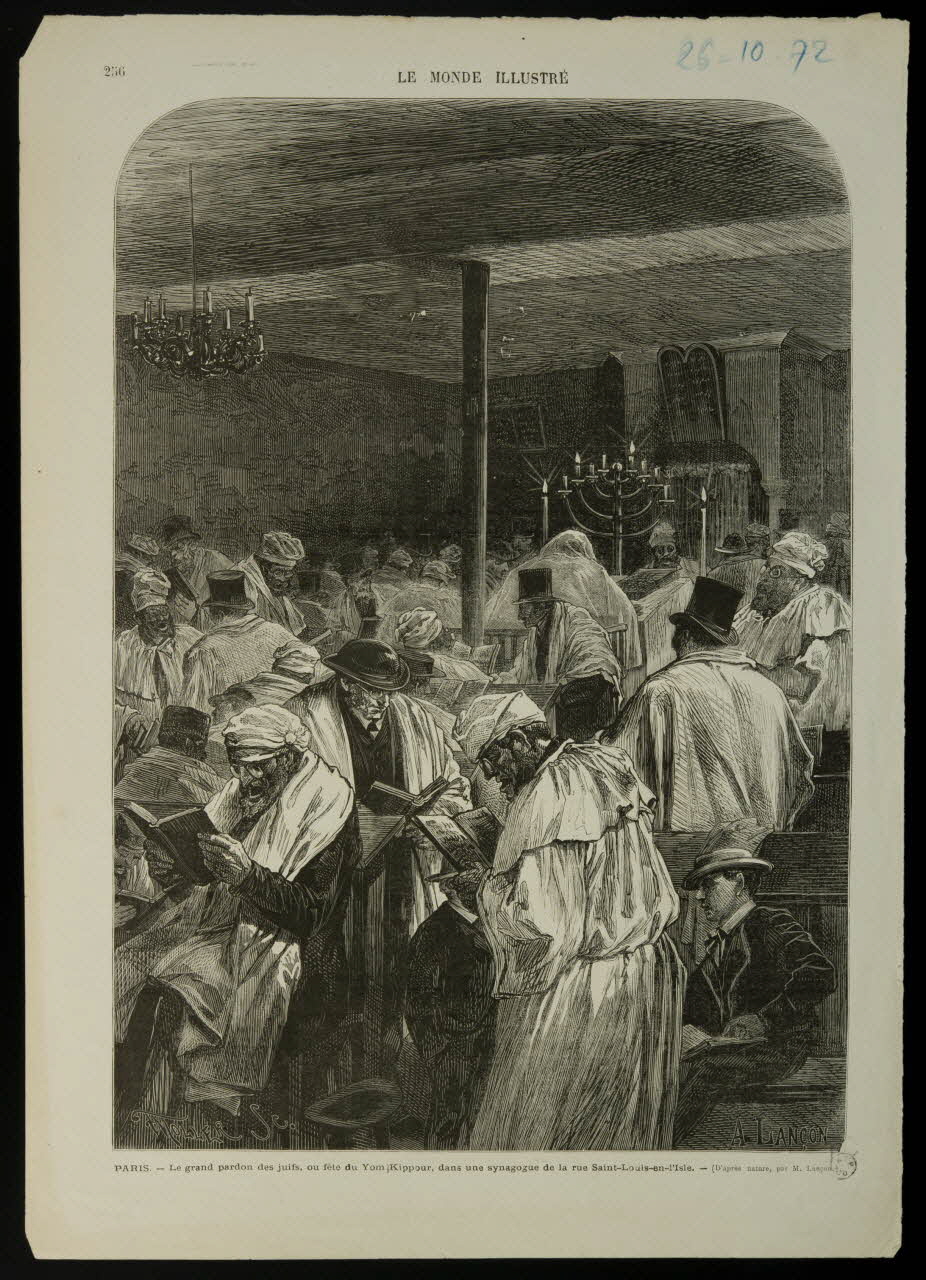 estampe PARIS. - Le grand pardon des juifs, ou fête du Yom Kippour, dans une synagogue de la rue Saint-Louis-en-l'Isle. Ile-de-France, France 1872 1967.60.66 Photo