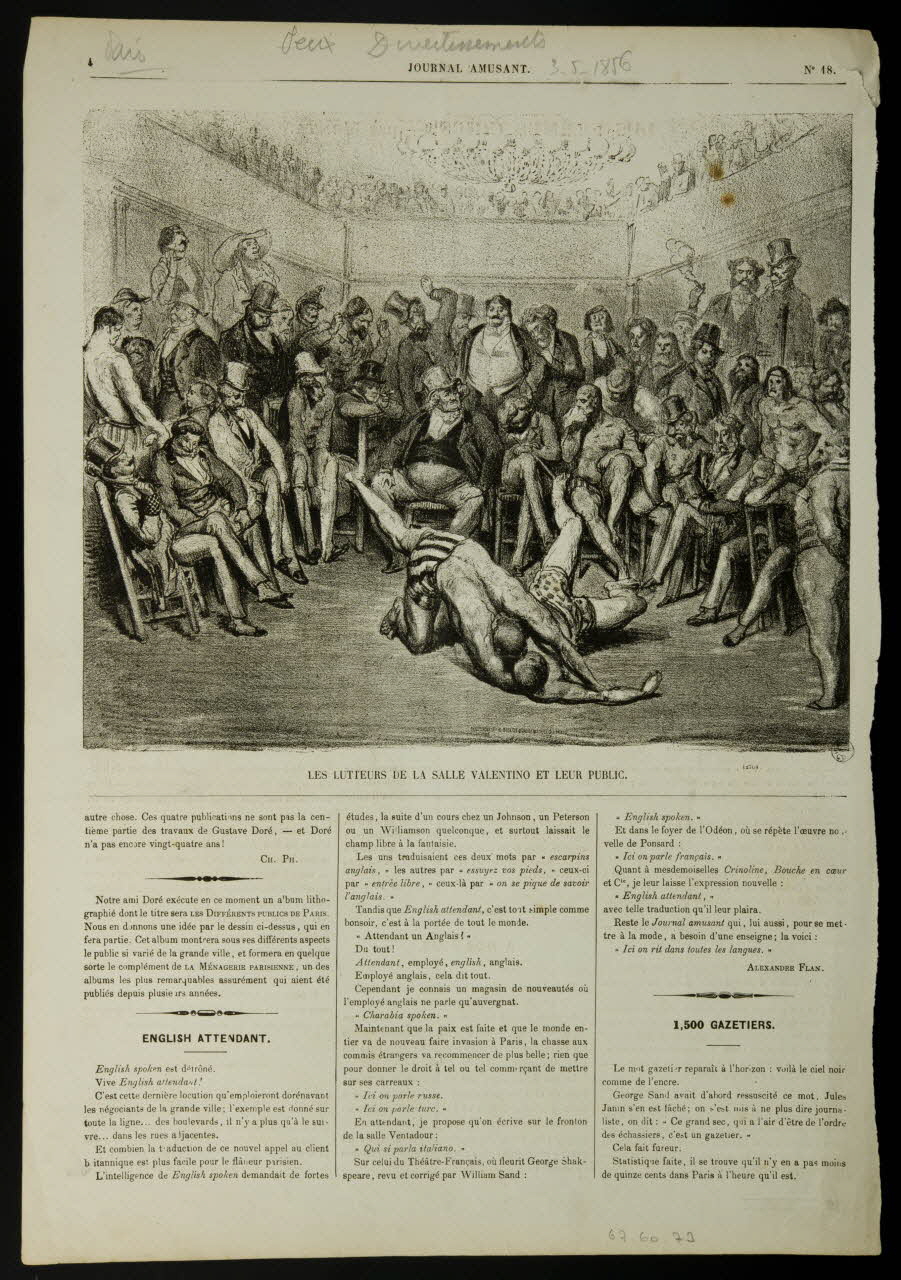 estampe LES LUTTEURS DE LA SALLE VALENTINO ET LEUR PUBLIC. 1967.60.73 Photo