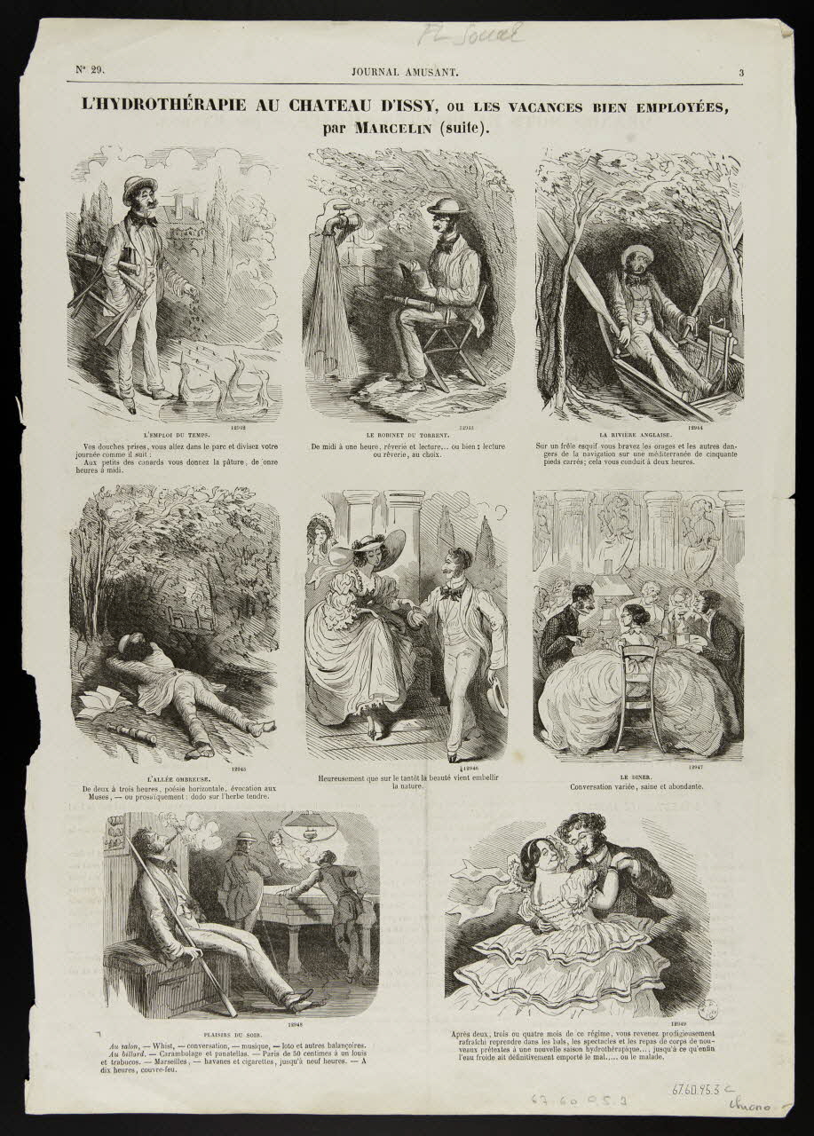 estampe L'HYDROTHERAPIE AU CHATEAU D'ISSY, OU LES VACANCES BIEN EMPLOYEES 1967.60.95.3/4 Photo