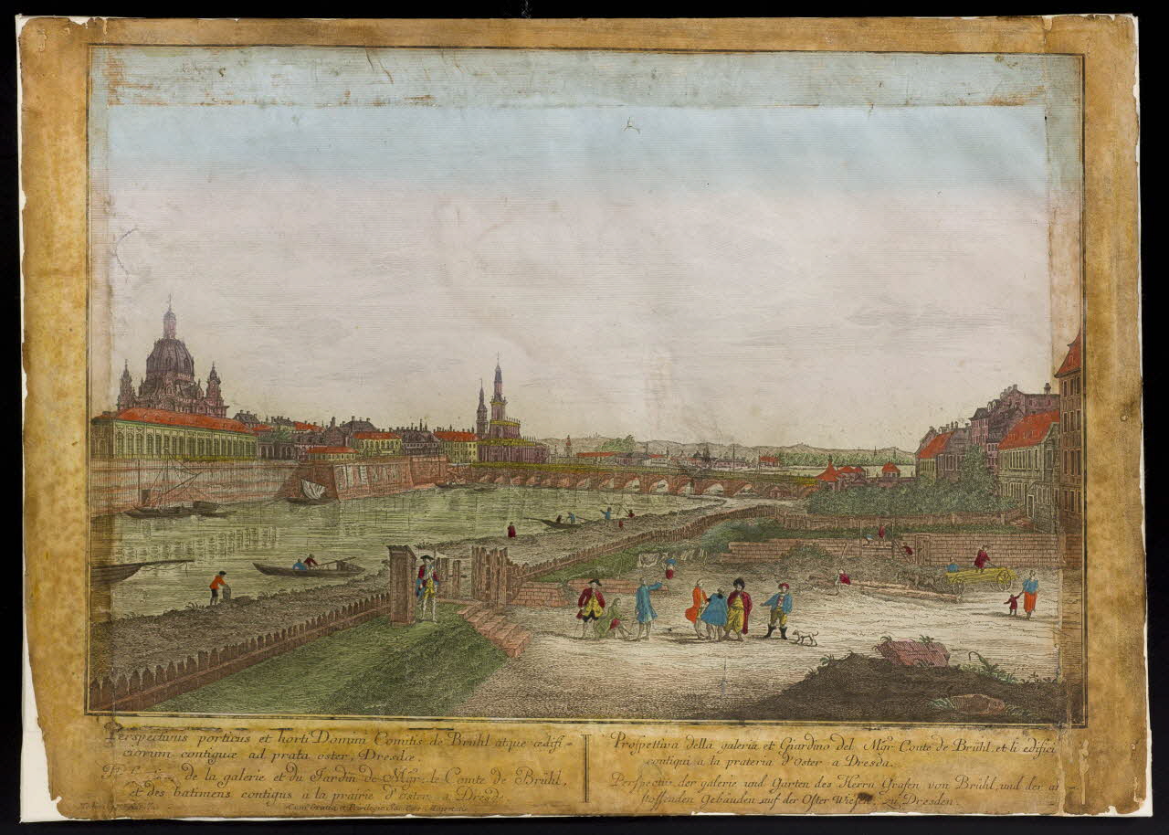 Probst Georg Balthasar imagerie ancienne Perspectivus porticus et horti Domini Comitis de Brühl atque oedifi -  ciorum contiguae ad prata oster, Dresdae.  Perspective de la galerie et du Jardin de Mgr : le Comte de Brühl,  et des batiments c Augsbourg 1730 1967.97.4 Photo