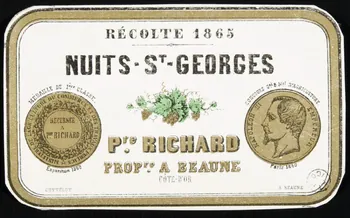 Cottelot étiquette publicitaire RECOLTE 1865  NUITS - ST - GEORGES France 1860-1870 1967.99.19 Photo