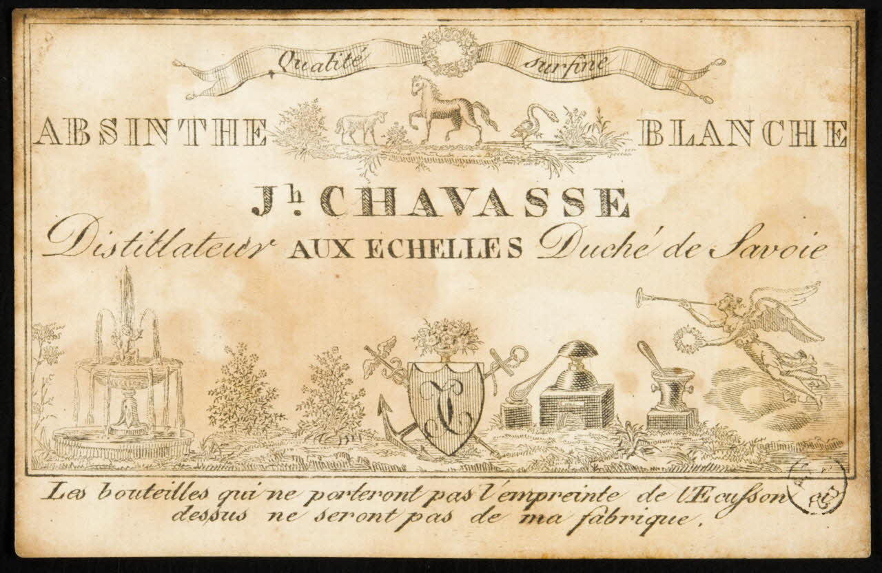 étiquette publicitaire ABSINTHE BLANCHE  Jh. CHAVASSE  Distillateur AUX ECHELLES Duché de Savoie 1967.99.36 Photo