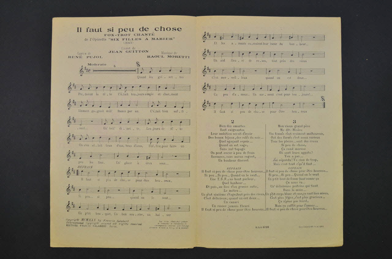 René Pujol ; Raoul Moretti ; Francis F. Salabert chanson petit format Île-de-France, France 1930 1966.199.125 Photo Mucem