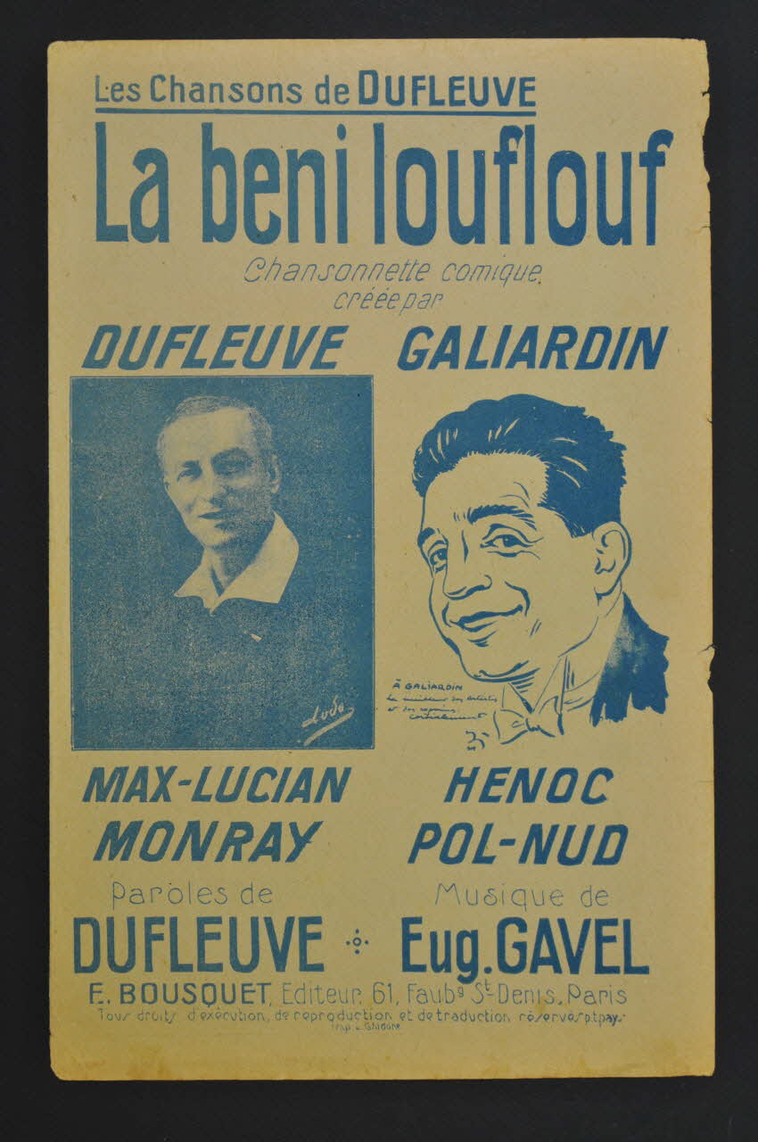 Dufleuve ; Eugène Gavel ; Galiardin ; E. Bousquet chanson petit format Île-de-France, France 1926 1965.183.19 Photo Mucem