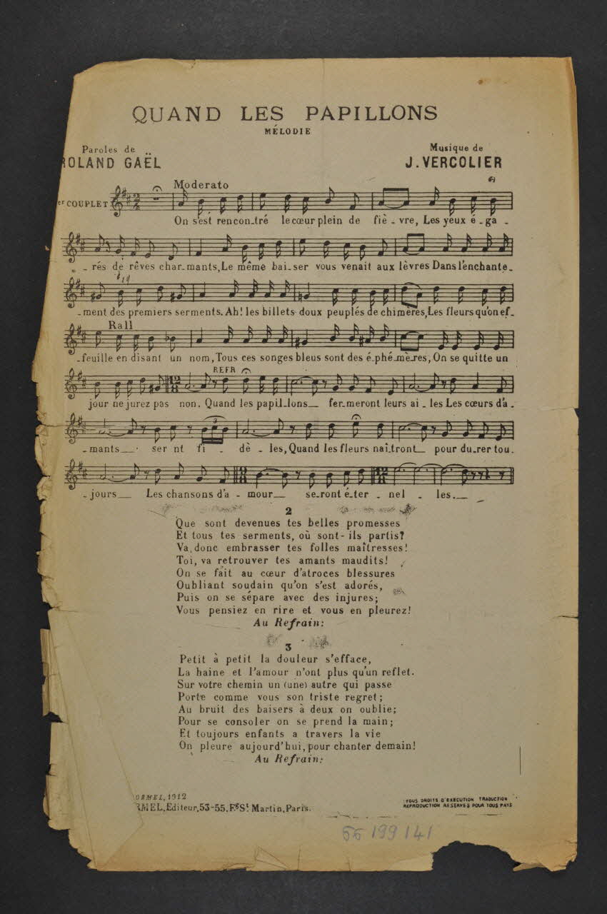 Roland GaëL ; J. Vercolier ; H. Delormel chanson petit format Île-de-France, France 1912 1966.199.141 Photo Mucem