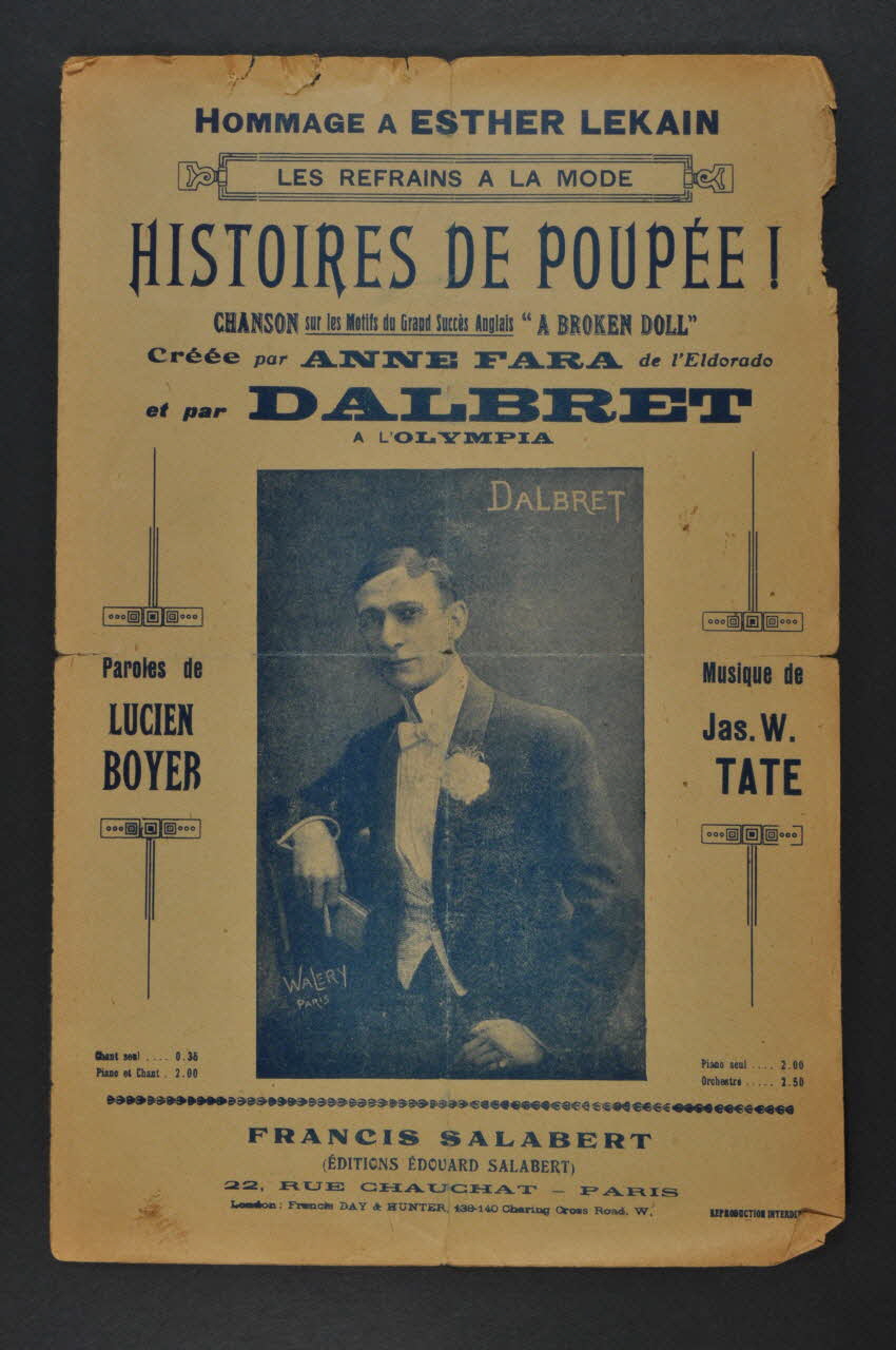 Lucien Boyer ; Jas. W. Tate ; Paul Dalbret ; Francis F. Salabert chanson petit format Île-de-France, France 1916 1966.199.146 Photo Mucem